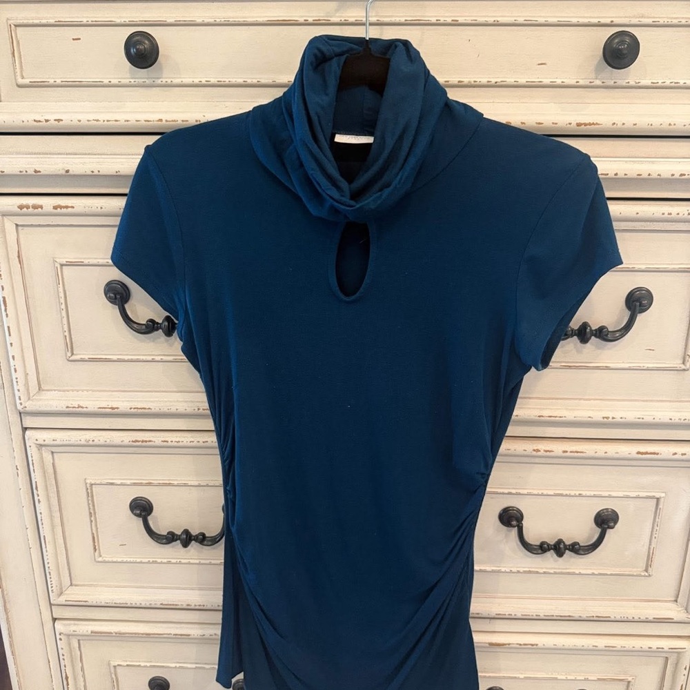Express Blue Fitted Cap Sleeve Blouse